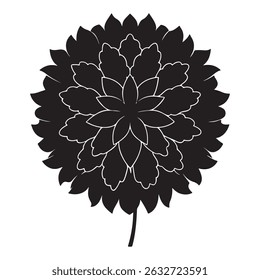 A fluffy marigold flower silhouette vector icon with multiple ruffled petals
