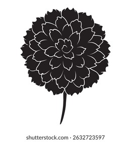 A fluffy marigold flower silhouette vector icon with multiple ruffled petals