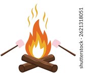 fluffy marshmallow near warm campfire isolated vector illustration on white background