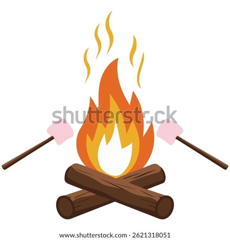 fluffy marshmallow near warm campfire isolated vector illustration on white background