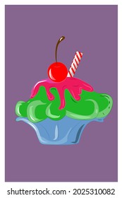 Fluffy matcha cake vector illustration