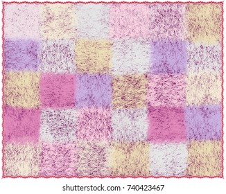 Fluffy mohair plaid with checkered pattern in pastel colors isolated on white