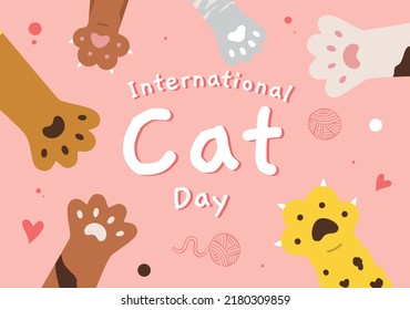 fluffy multicolored cats paws collection. lovely pets with hands.cat paws wallpaper, legs. prints, cartoon, cute cat foot wallpaper vector illustration.kitten flat design