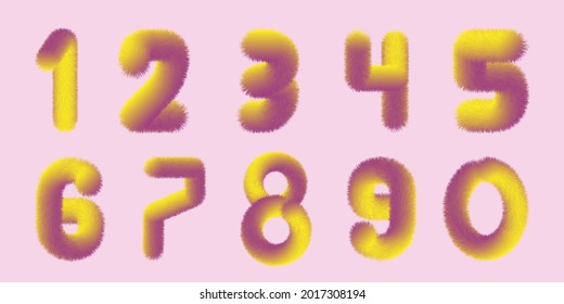 Fluffy numbers. A set of numbers. 3 D. Vector illustration.