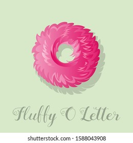 Fluffy O logo. Pink O letter. Pink letter abstract symbol. Kids, baby icon. Cartoon symbol for kids clothing.