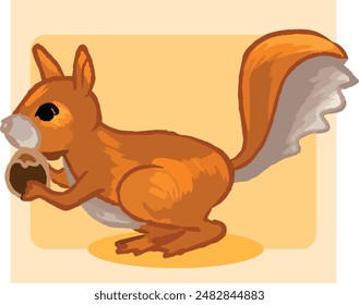 Fluffy Orange Squirrel Holding an Acron with Tiny Hand, Autumn, cute animal