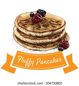 Fluffy pancakes colorful illustration. Vector illustration of breakfast.