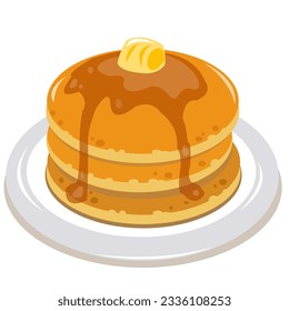 Fluffy pancakes on crockery plate vector flat design