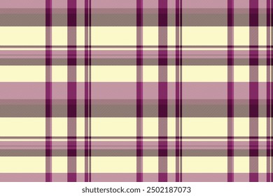 Tartán textil de patrón esponjoso, textura hispana a cuadros sin costuras. Cierre de Vector de tela de verificación de fondo en gasa de limón y paleta de colores rosados.