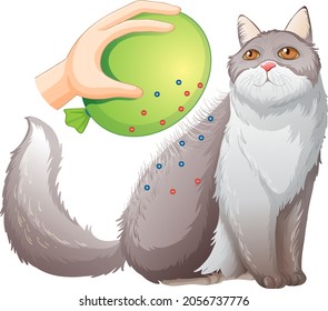 Fluffy persian cat sitting on white background illustration