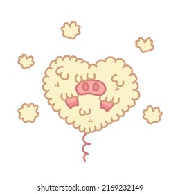 Fluffy pig in the heart shape. Funny kawaii character. Decoration element. Vector illustration isolated on white background.