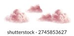 Fluffy pink clouds floating in pastel sky, dreamy 3D cotton texture with soft light, perfect background for fantasy designs and magical cloud illustrations.