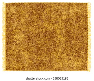 Fluffy plaid with fringe in brown ,yellow colors isolated on white background