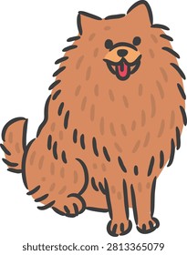 Fluffy Pomeranian dog sitting down cute small puppy vector.