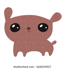 Fluffy puppy with big eyes. Kawaii vector illustration isolated on white background. Cute, funny cartoon character. Hand drawing in a children's style.
