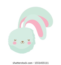 fluffy rabbit head adorable toy icon on white background vector illustration