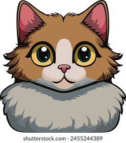 Fluffy red cat cartoon style vector portrait illustration