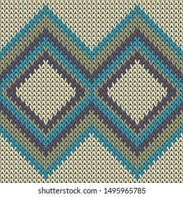 Fluffy rhombus argyle knit texture geometric seamless pattern. Scarf knitting pattern imitation. Nordic style seamless knitted pattern. Abstract xmas wallpaper.