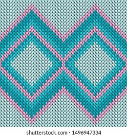 Fluffy rhombus argyle knitted texture geometric seamless pattern. Jacquard knitwear fabric print. Norwegian style seamless knitted pattern. Winter holidays wallpaper.