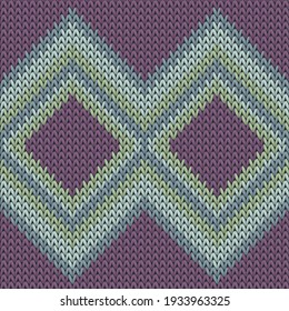 Fluffy rhombus argyle knitted texture geometric vector seamless. Carpet knitwear structure imitation. Fashionable seamless knitted pattern. Christmas spirit backdrop.