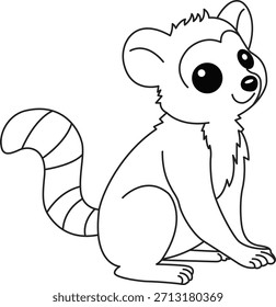 Fluffy ringtail lemur line art com cauda listrada perfeito para desenhos de brinquedos de pelúcia, aplicativos de aprendizagem e arte de jardim de infância.