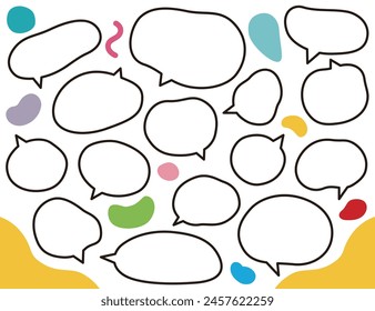 Fluffy rough hand-drawn black line speech bubble set