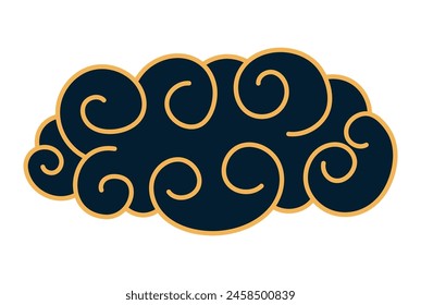 Fluffy rounded cloud line art hand drawn illustration. Dragon Boat Festival, Mid Autumn Festival, Lunar New Year traditional clip art, card, banner, poster element. Asian style design, isolated vector