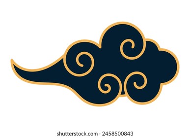 Fluffy rounded cloud line art hand drawn illustration. Dragon Boat Festival, Mid Autumn Festival, Lunar New Year traditional clip art, card, banner, poster element. Asian style design, isolated vector