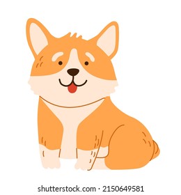 Fluffy shaggy dog ​​breed corgi. Funny cartoon dog pet, isolated vector illustration for  print, game, party, kids design.