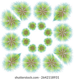 Fluffy shape figure. Green radial element. Starburst flower icon. Vector light layout. - Powered by Shutterstock - Get 15% off with code: PIKWIZARD15