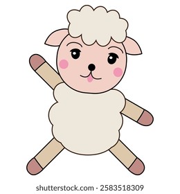 Fluffy sheep cartoon with rosy cheeks. Vector illustration.