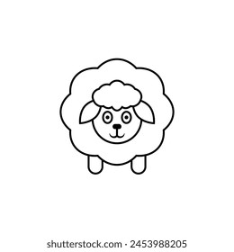 Fluffy sheep icon. Line and outline style. Vector drawing on a white background.