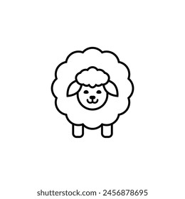 Fluffy sheep icon. Line and outline style. Vector drawing on a white background.