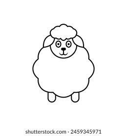 Fluffy sheep icon. Line and outline style. Vector drawing on a white background.