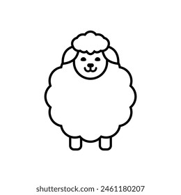 Fluffy sheep icon. Line and outline style. Vector drawing on a white background.