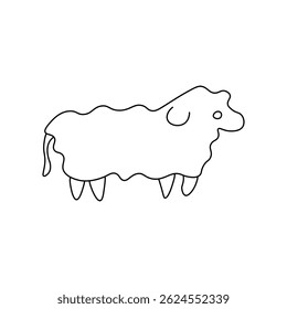 Fluffy Sheep Line Drawing Cartoon