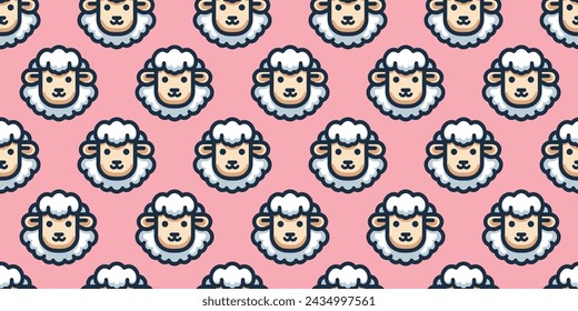 Fluffy Sheep Seamless Pattern. Vector.