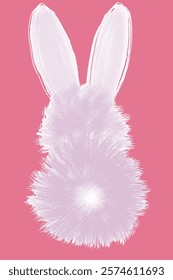 fluffy simple bunny sitting back. Pink cute animal isolated on pink