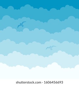 Fluffy sky background in graduating white through to blue arranged as layers in square format, vector illustration