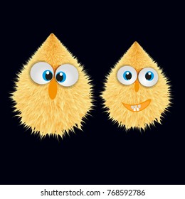 fluffy smiling monster drawing vector illustration