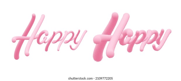 Fluffy and smooth 3d letters word happy pink gradient