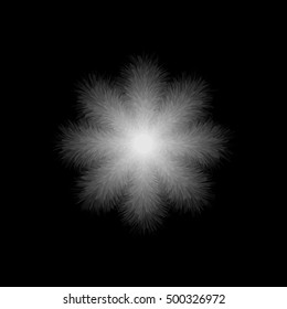 Fluffy snowflake white on a black background