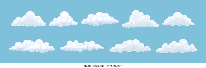 Nube suave esponjosa aislada en el conjunto de Vector de fondo azul