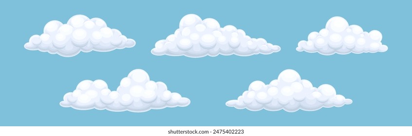 Nube suave esponjosa aislada en el conjunto de Vector de fondo azul