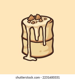 Fluffy Souffle with melted cappuccino glaze and sprinkle of biscuit crumbs vector template. Can be used for packaging brands, stickers, or advertisements.