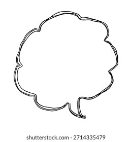 Ilustración vectorial monocromática del icono de línea dibujado a mano de la burbuja de discurso esponjoso con múltiples líneas superpuestas
