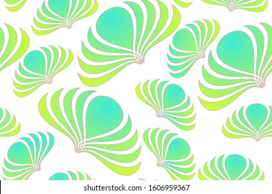 fluffy stylized flowers seamless pattern in yellow green shades on white