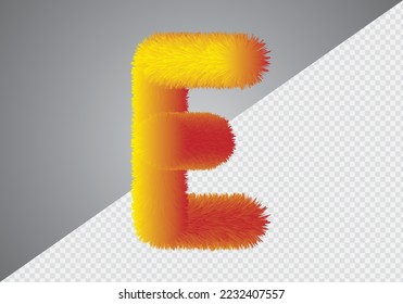 Fluffy text effect E letter. E letter fluffy.