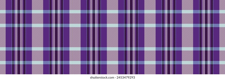 Fluffy textile check fabric, repetition tartan pattern vector. Backdrop seamless texture plaid background in violet and light color.