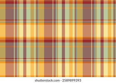 Fluffy textile plaid check, setting fabric tartan background. Relax vector texture pattern seamless in orange and amber colors palette.